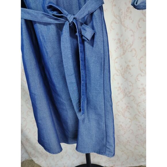 Mlle Gabrielle Lightweight Denim Look Dress Zip Front Tie Waist, Size S - Picture 13 of 16